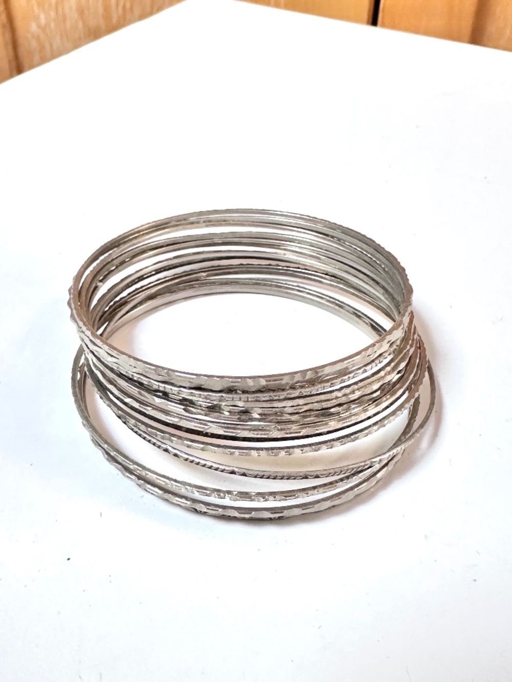 💫 3/$30 💫 Skinny Silver Tone Faceted Bangle Stack